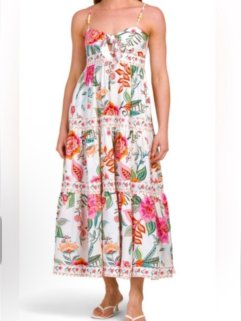NWT House of Harlow 1960 Linen Tiered Maxi Dress Tie-Front Size M